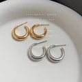 Polished Silver And Gold Tone Chunky Round Hoop Stud Earrings view 1