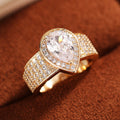 Gold Tone Teardrop Halo Five Row Pave CZ Finger Ring view 3