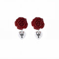 Red Rose Heart and Cross Silver Tone Dangle Stud Earrings view 5