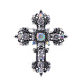 Black Silver Tone Cross Crystal Metal Brooch Pin for Jackets and Lapels view 1