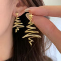 Gold Tone Spiral Christmas Tree Drop Earrings With Crystals view 1