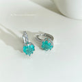 Silver Tone Aqua Cluster Stone Huggie Hoop Earrings For Women view 3