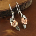 Leaf Flower Drop Hook Earrings Two-Tone and Antique Silver view 1