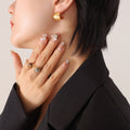 Polished Gold Steel Semi Circle Hollow C Stud Earrings Metal Pair view 7
