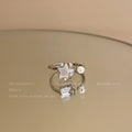 Silver Open Ring Star Pearl Accent Crystal Side Stones view 6
