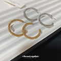 Gold Tone Textured Rope Hoop Stud Earrings Fashion Jewelry view 1
