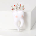 White Tooth Brooch with Crystal Crown and Gold Tone Back view 4