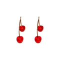 Double Cherry Drop Earrings with Slender Gold Tone Hooks view 5