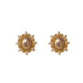 Oval Pearl Sunburst Stud Earrings in Gold Tone Fashion Jewelry Accessories view 5