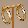 Gold Tone Textured Chunky Hoop Earrings with Beaded Edges view 3