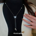 Silver Tone Butterfly Pearl Lariat Necklace Metal Tone Jewelry view 1