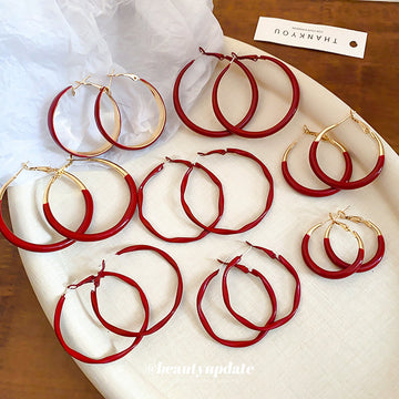 Red Hoop Earrings in Eight Size and Finish Variations