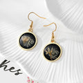 Black Resin Pressed Flower Drop Earrings Gold Tone 9 Styles view 4