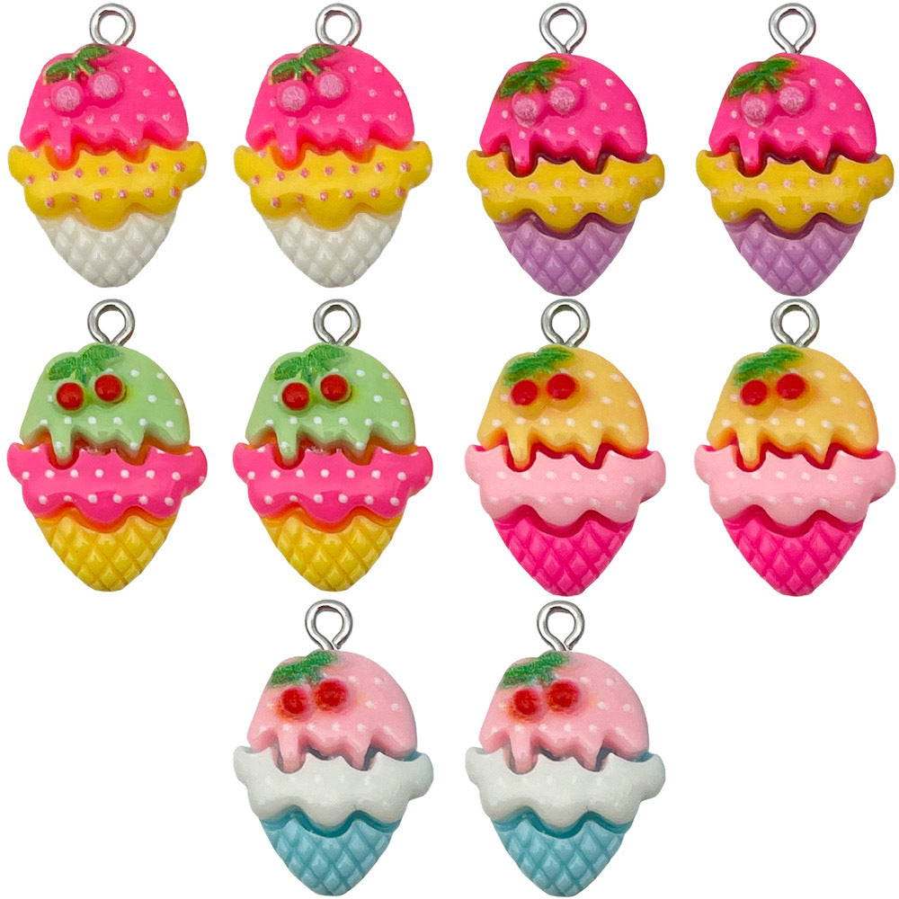 Simulation Resin Cream Cherry Ice Cream Cone Charm Pendant for DIY Bracelets Necklaces Keychains