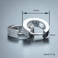 White Metal Pavé Triple Row Huggie Hoop Earrings Pair view 4