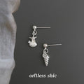 Silver Asymmetric Starfish Shell Conch Dangle Stud Earrings view 3
