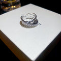 Silver Triple Cross Open Ring Hammered Rhinestone Band view 6