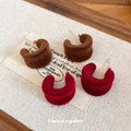 Plush Crescent Hoop Earrings in Brown and Red Metal Tone Jewelry view 3