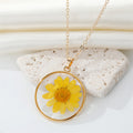 Gold Tone Round Clear Resin Dried Flower Pendant Necklaces in Four Colors view 3