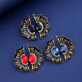 Black Gold Tone Black Fan Crystal Matte Five Designs Metal Dangle Earrings view 2