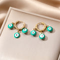 Gold Tone Triple Evil Eye Bead Huggie Drop Earrings in Five Colors view 6