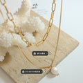 Layered Paperclip Chain Pearl Drop Pendant Necklace Metal view 2