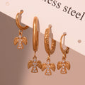 Crystal Angel Drop Hoop Earrings in Seven Gold Tone Styles view 2