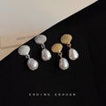 Mini Shell Pearl Drop Stud Earrings Gold Silver Two Tones view 3
