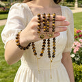 Brown Tiger Eye Look Bead Necklace With Oval Center Accent view 3