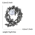 Pearl and Crystal Leaf Wreath Brooch in a Dark Metal Finish view 6