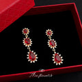 Red Three Tier Cascading Drop Earrings Clear Halo Gold view 4