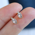 Oval Mini Stud Earrings Gold Silver Clear Or Red Stone view 3