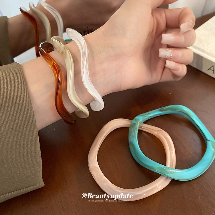 Five White Cream Teal Pink And Brown Irregular Resin Bangles