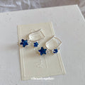 Silver Tone Blue Star Crystal Hoop Earrings Fashion Jewelry view 2