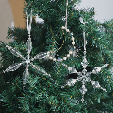 Clear Acrylic Snowflake Ice Ornaments Pearl Crescent Hangings