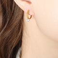 Gold Steel Mini Hoop Earrings Clear Round Drop Stone view 1