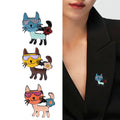 Three Color Cat Brooch Set with Flower and Glasses Details view 3