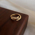 Gold Zircon Cross Open Ring Adjustable X Band Style view 2