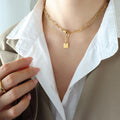 Oval Disc Square Paperclip Layered Necklace Gold Steel view 11