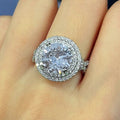 Silver Tone Round Crystal Double Halo Ring Statement Jewelry view 1