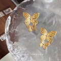 Gold Dual Butterfly Stud Earrings Textured Wing Pair view 3