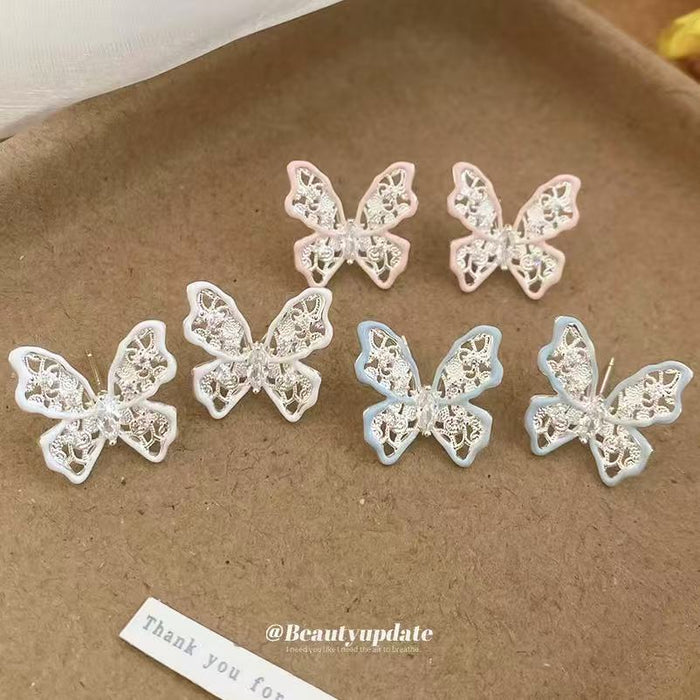 Crystal Butterfly Stud Earrings in Three Styles With Silver-Tone Settings