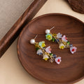 Pearl Look Top Multicolor Flower Bead Cascade Earrings view 2