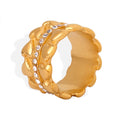 Wide Heart Relief Band Ring Crystal Channel Gold or Steel view 5