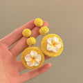 Woven Circle Plumeria Drop Earrings Decorative Jewelry view 3