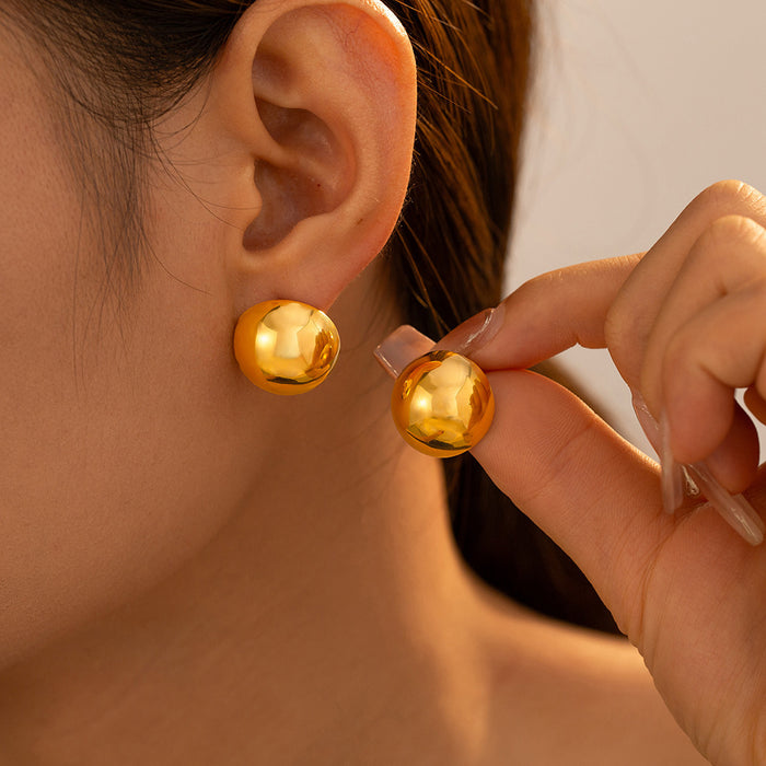 Polished Dome Hemisphere Stud Earrings Gold Steel Tone