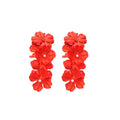 Red Fabric Flower Cluster Statement Drop Earrings Fashion Jewelry view 5