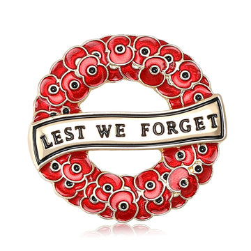Red Poppy Remembrance Wreath Enamel Metal Brooch Pin