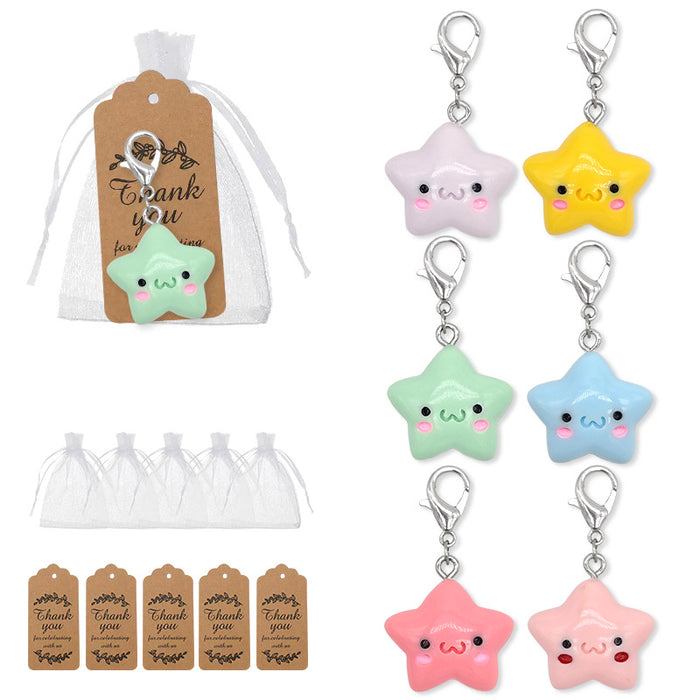 Six Color Kawaii Smiling Star Lobster Clasp Charm Set