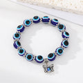 Silver Tone Blue Evil Eye Bead Stretch Bracelets with Six Charms view 9